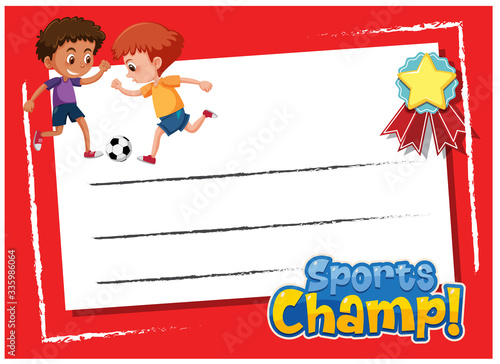 Background template design with boys playing soccer