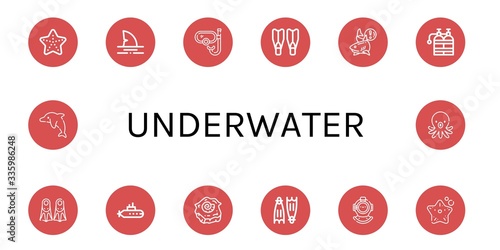 underwater simple icons set