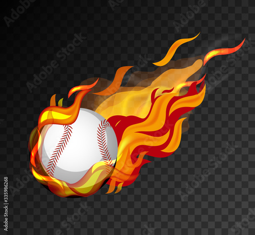 Baseball on fire shooting on black background