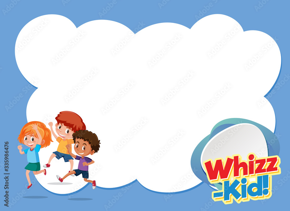 Background template design with happy children and word whizz-kid Background template design with happy children and word whizz-kid