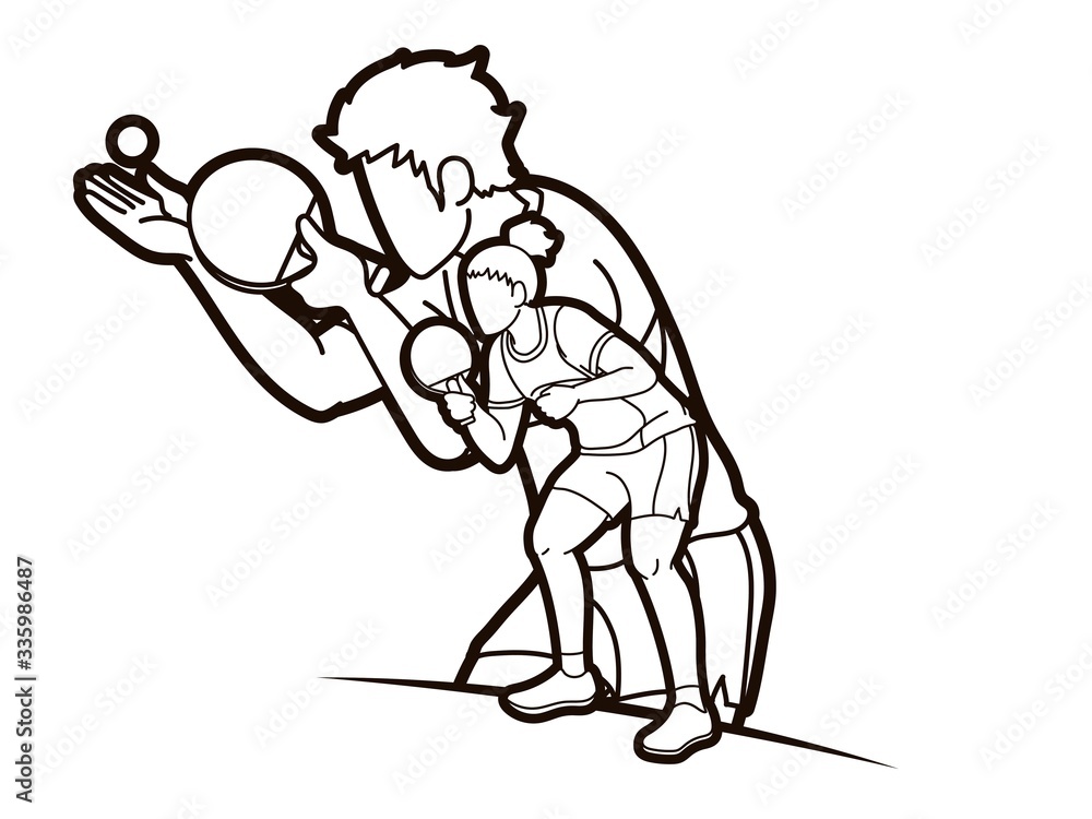 Group of Ping Pong players, Table Tennis players action cartoon sport graphic vector. Group of Ping Pong players, Table Tennis players action cartoon sport graphic vector.