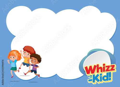 Background template design with happy children and word whizz-kid
