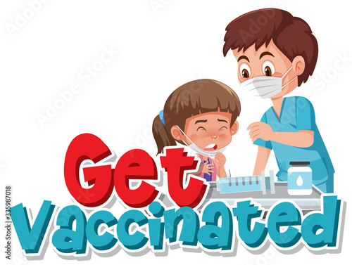 Girl getting vaccinated on white background