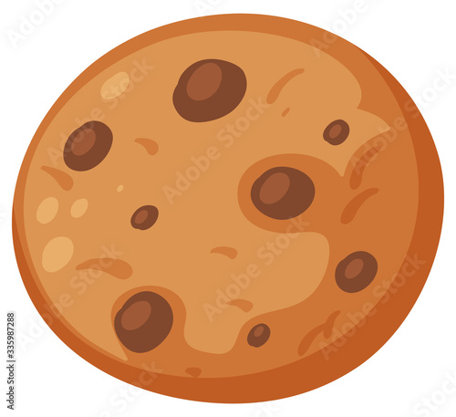 One chocolatechip cookie on white background