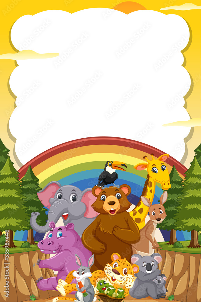 Border template design with many wild animals in background Border template design with many wild animals in background