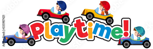 Font design for word play time with happy kids playing