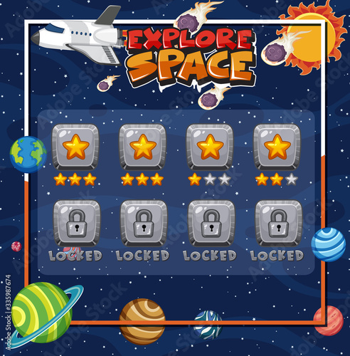 Game template with many planets in the space background