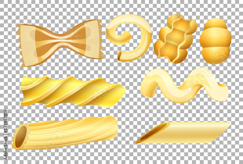 Different types of pasta on transparent background