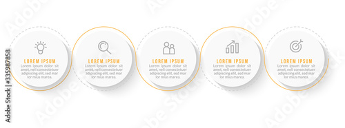 Minimal Business Infographics template. Timeline with 5 steps, options and marketing icons .Vector linear infographic with five conected elements. Can be use for presentation.