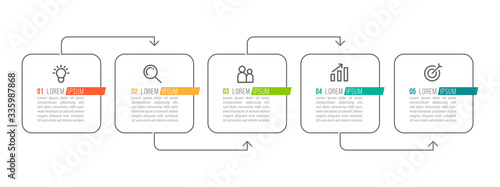 Minimal Business Infographics template. Timeline with 5 steps, options and marketing icons .Vector linear infographic with five conected elements. Can be use for presentation.