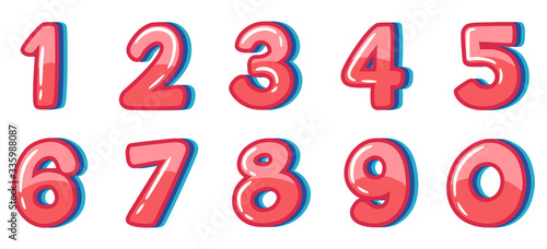 Font design for number one to zero on white background