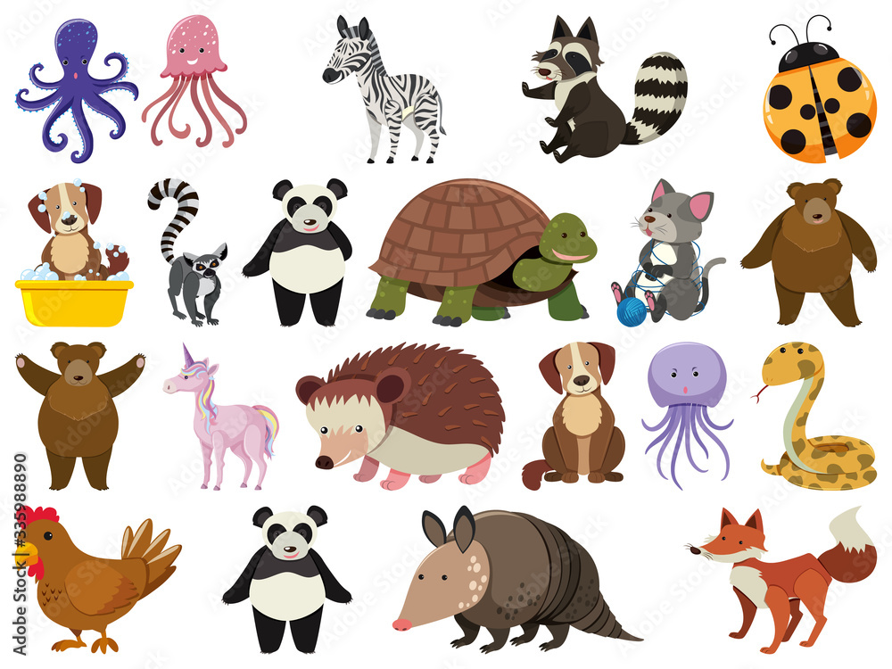 Obraz premium Large set of wild animals on white background