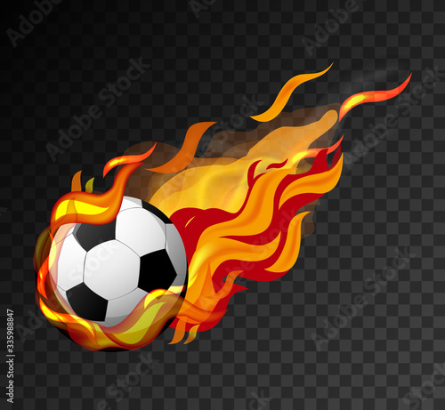 Football with big flame shooting on black background