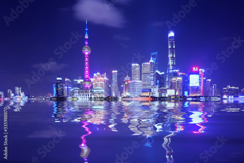 Shanghai, China city skyline on the Huangpu River.Shanghai at night, photo