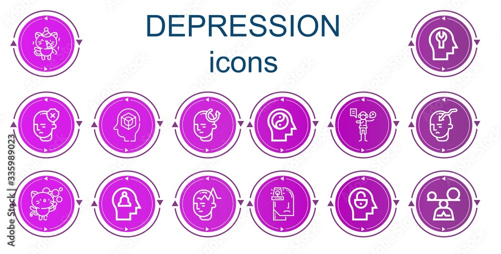 Editable 14 depression icons for web and mobile Editable 14 depression icons for web and mobile