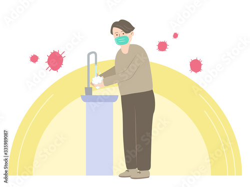 anti covid19 by washing hand with soap