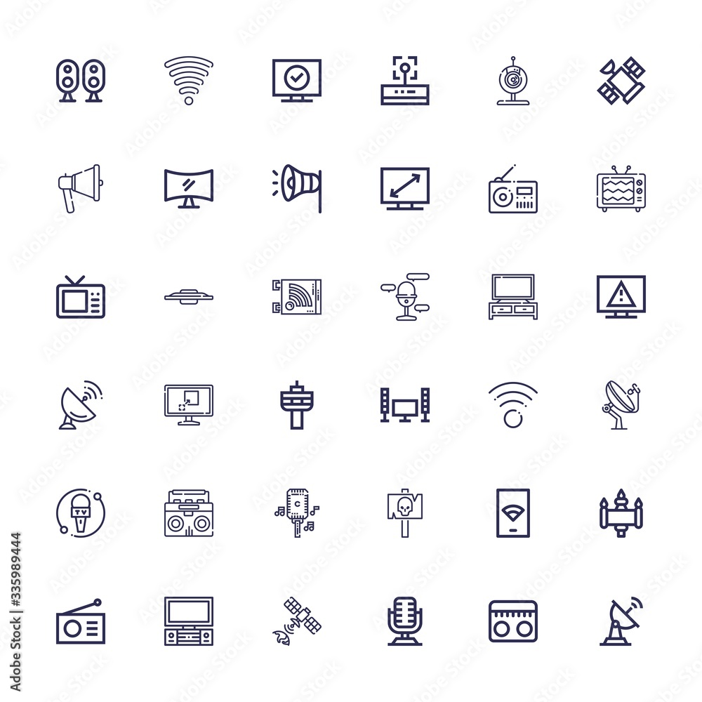Editable 36 broadcast icons for web and mobile