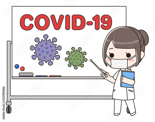 新型コロナウイルスCOVID-19の説明をする女性医療従事者