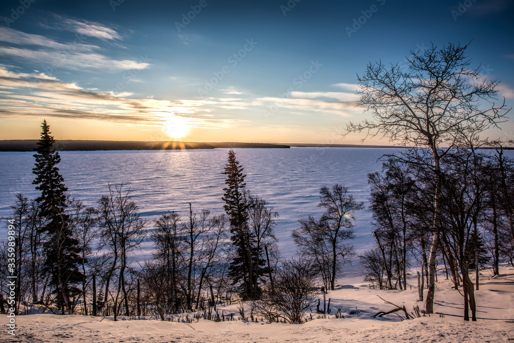 Sunset over Frozen Lake