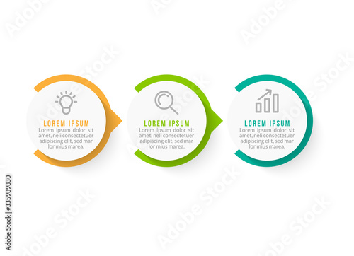Minimal Business Infographics template. Timeline with 3 steps, options and marketing icons .Vector linear infographic with three conected elements. Can be use for presentation.