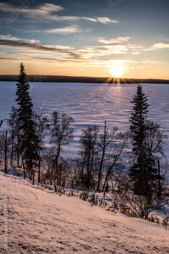 Sunset over Frozen Lake