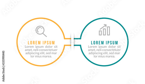 Minimal Business Infographics template. Timeline with 2 steps, options and marketing icons .Vector linear infographic with two conected elements. Can be use for presentation.