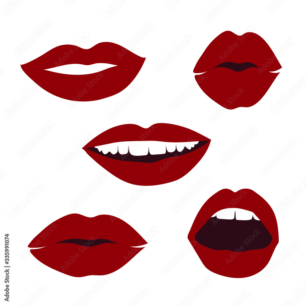 Beauty set of lips.Vector image smiling female lips. Isolated on white background . Red lips. Beauty set of lips.Vector image smiling female lips. Isolated on white background . Red lips.