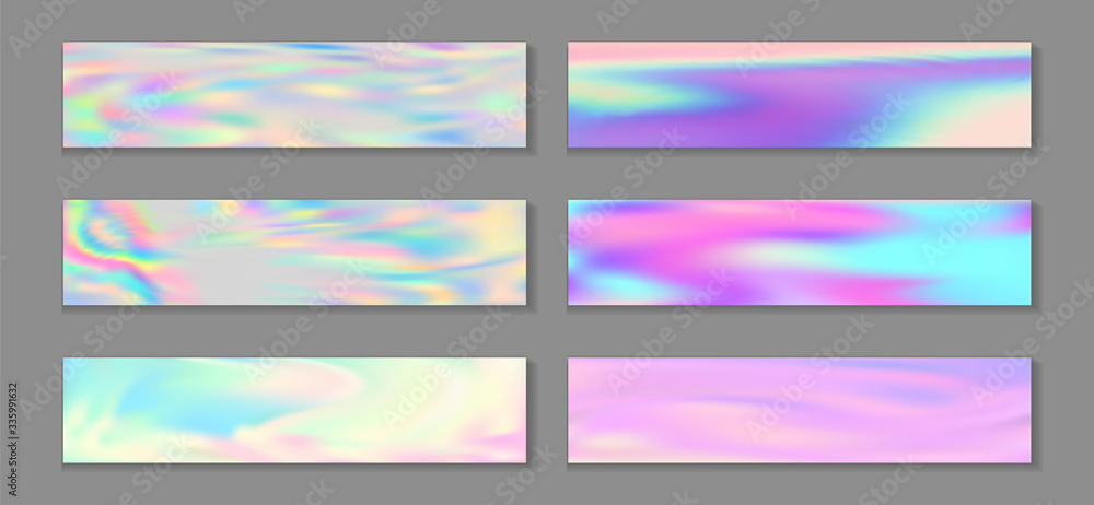 Neon holo cool banner horizontal fluid gradient princess backgrounds vector set. Silk holography Neon holo cool banner horizontal fluid gradient princess backgrounds vector set. Silk holography