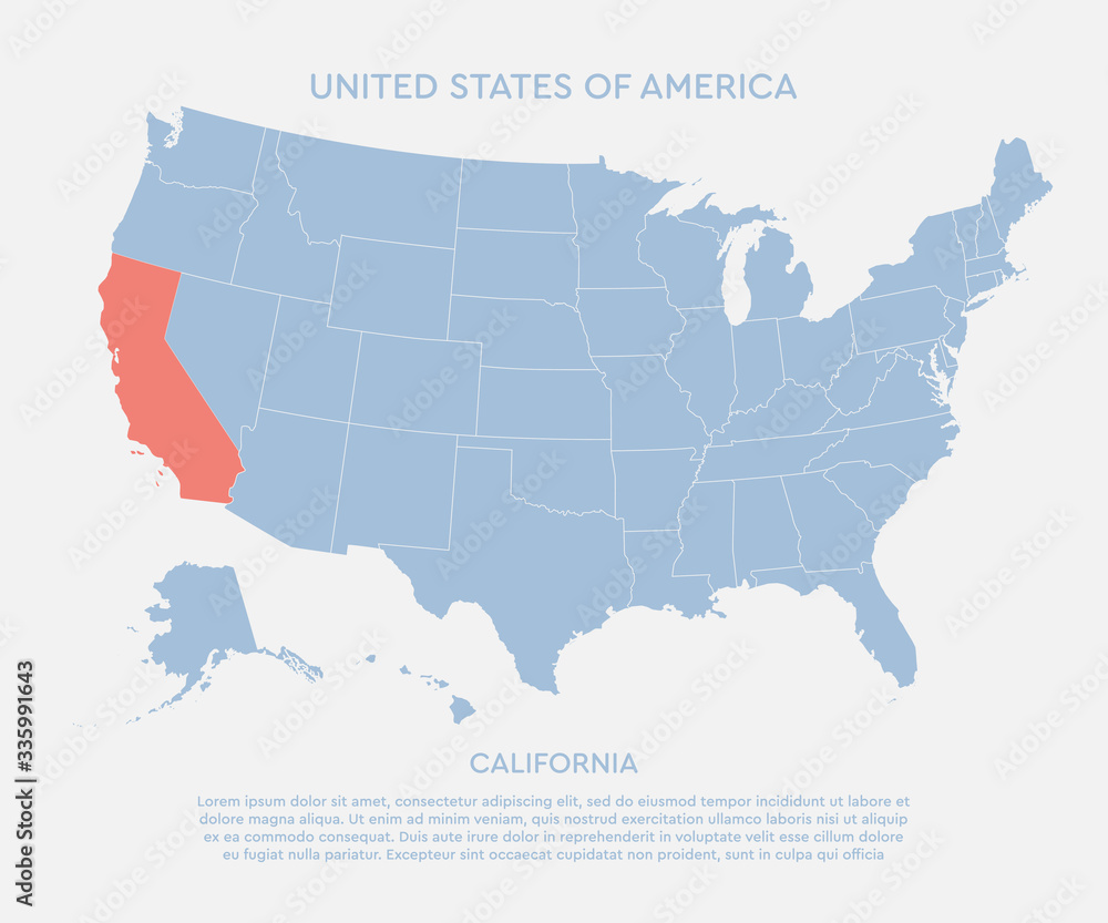 United states of America, state California USA map