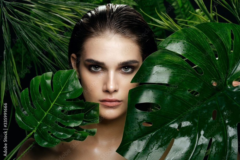 beautiful woman green leaves nature rest beautiful woman green leaves nature rest
