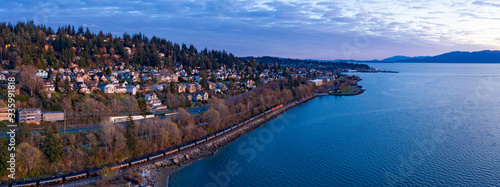 Bellingham Washington Aerial Landscape Panoramic Sunset View Looking Towards Fairhaven photo