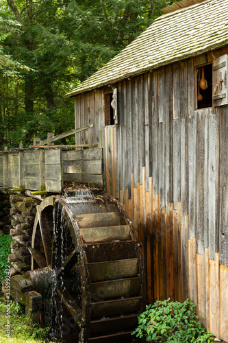 Water wheel and old mill in the woods. Cades Cove, Smoky Mountains National Park, Tennessee