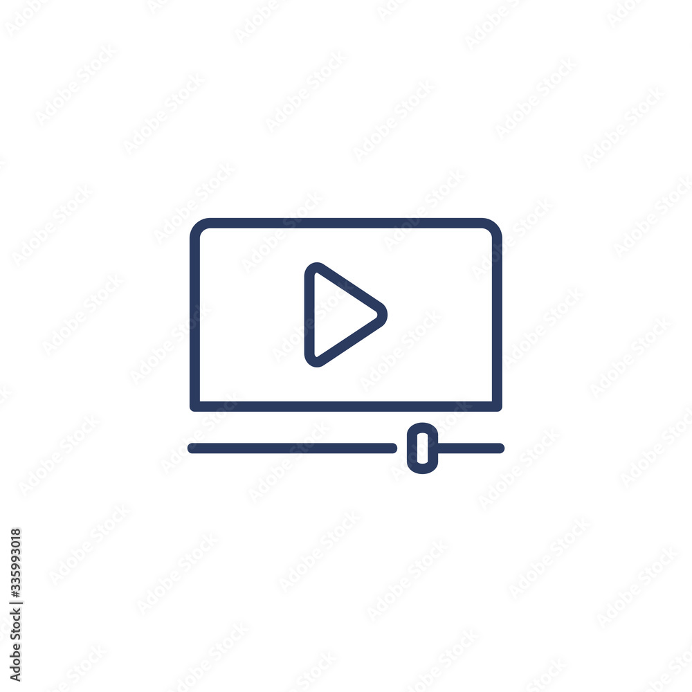Video player with timeline on screen icon isolated on white background. Play sign for web mobile app and UI design. Multimedia concept. Video player with timeline on screen icon isolated on white background. Play sign for web mobile app and UI design. Multimedia concept.