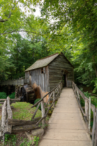 Water wheel and old mill in the woods. Cades Cove, Smoky Mountains National Park, Tennessee