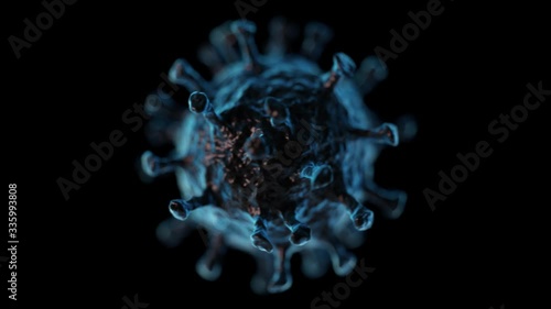Concept of COVID-19 medical illustration. Coronavirus. Microscope virus close up. 3D rendering.