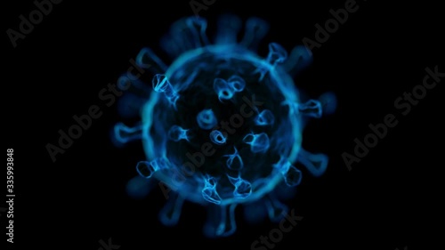 Concept of COVID-19 medical illustration. Coronavirus. Microscope virus close up. 3D rendering.