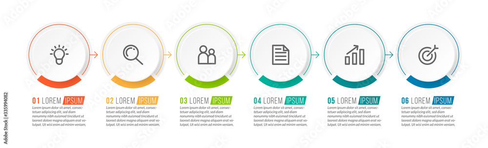 Minimal Business Infographics template. Timeline with 6 steps, options and marketing icons .Vector linear infographic with six conected elements. Can be use for presentation.