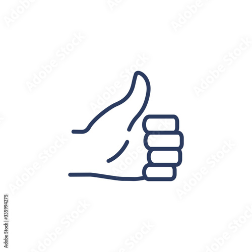 Thumb up outline icon isolated on white background. Approval and acceptance concept. Hand showing like symbol for web site or mobile app design.