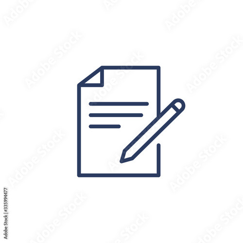 Document with pen icon vector isolated design element. Sheet and pencil line icon for web, mobile and infographics. Documentation concept.