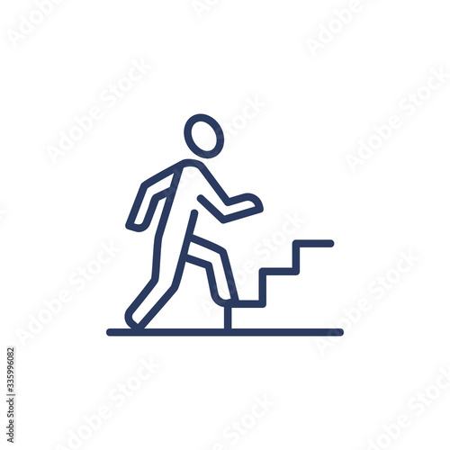 Career growth thin icon. Employee, worker, professional walking upstairs. Line icon for business, job success, leadership concept