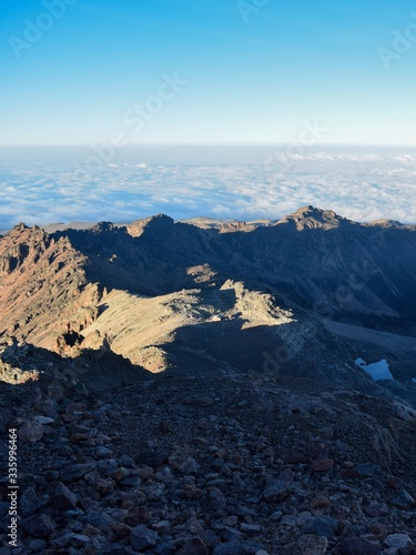 Scenic mountain landscapes above the clouds at Mount Kenya