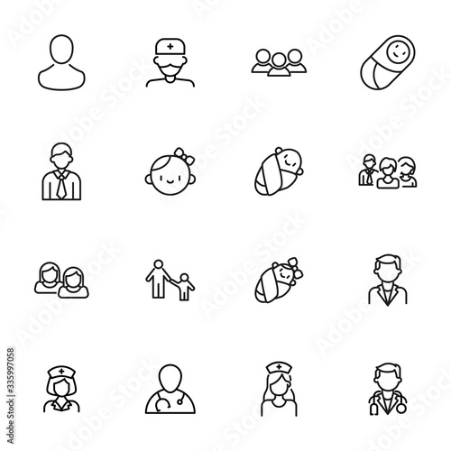 Set of people related vector line icons.