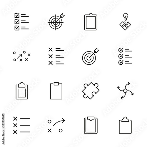 Set of planning related vector line icons.