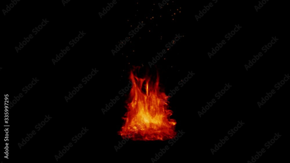 Fire flames burning on a black background. Real fire. Transparent background.