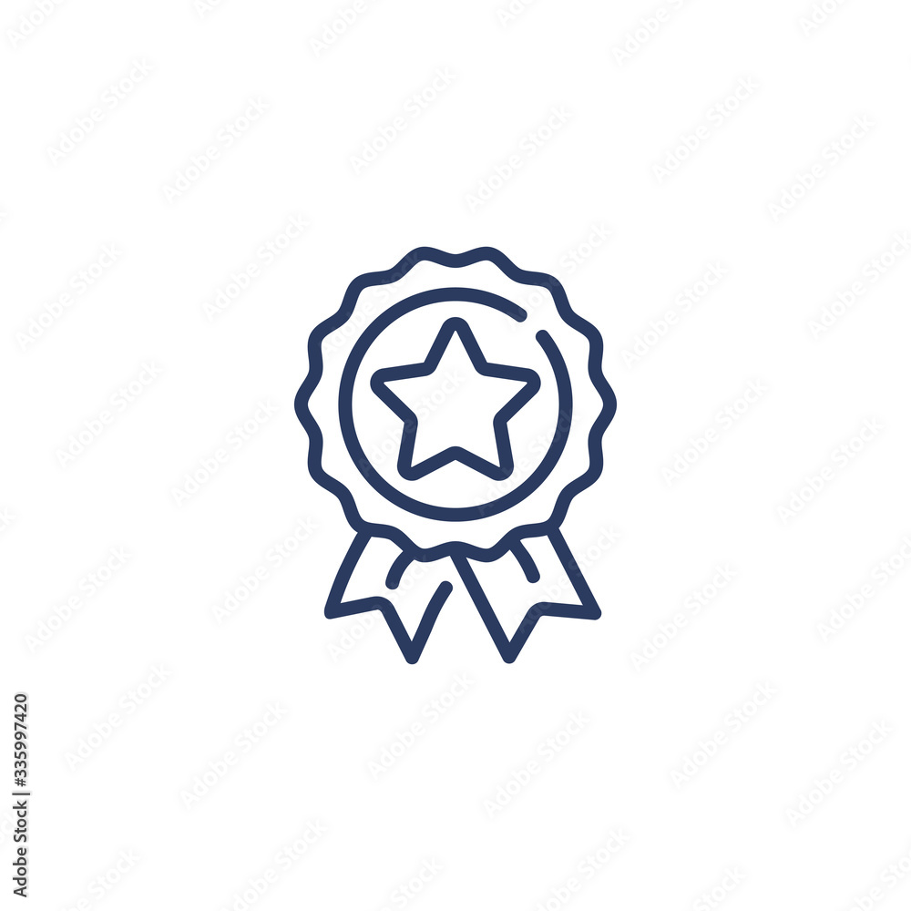 Star badge or medal thin line icon isolated on white background. Minimal control emblem or assurance concept. Badge icon page symbol for web, website and mobile design Star badge or medal thin line icon isolated on white background. Minimal control emblem or assurance concept. Badge icon page symbol for web, website and mobile design