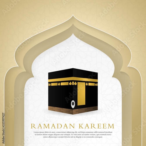 ramadan kareem islamic background design with realistic kabah mosque  photo