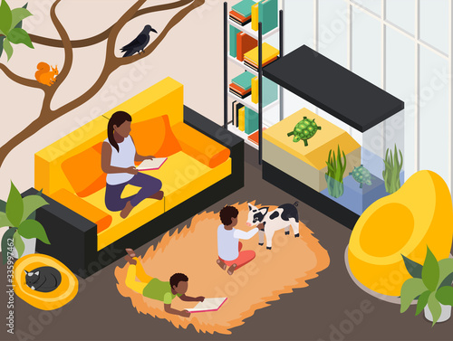 Exotic Pet Animals Isometric Interior 