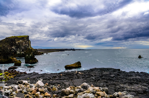 Beautiful rugged Iceland coast seascape photo