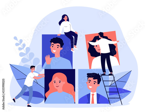 Recruiters analyzing job candidates. HR professionals changing employees pictures. Vector illustration for recruiting agency, business, human resource concept