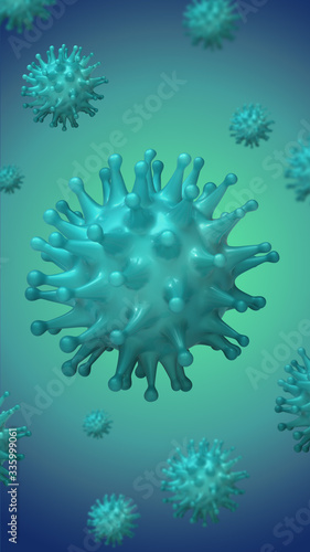 Virus bacteria cells 3D render vertical background image. Flu, influenza, coronavirus model illustration. Covid-19 banner for social media, stories
